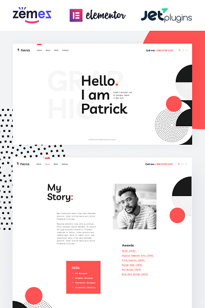 Patrick - Designer Portfolio Personal Promotion WordPress Theme agency agency website creative designer digital elementor freelance personal photographer portfolio template templates theme wordpress