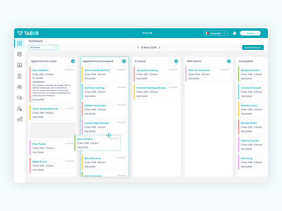 Tabiib - Appointment Management (Kanban Design) app application appointment appointment booking appointment management appointments booking branding clinic management clinics design doctor doctor app doctor appointment jira kanban logo trello ux web