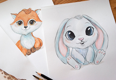 Cutе illustrations for children animals bunny children childrens illustration color pencils cute fox illustration watercolor