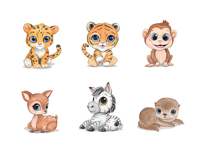 sweet animals animals colored pencils cute deer fawn illustration jaguar monkey nature otter tiger watercolor zebra