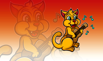 Cat playing Ukelele cat guitar illustration instrument music yellow