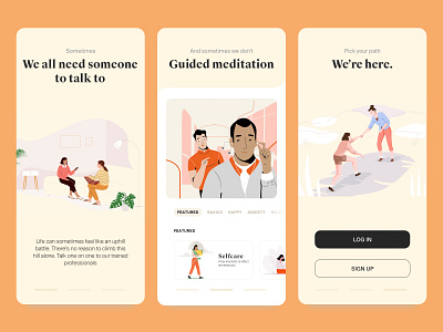 Mental Health App Onboarding app branding color colors colour design health illustration love mental health mentalhealth onboarding onboarding ui selfcare ui wellbeing