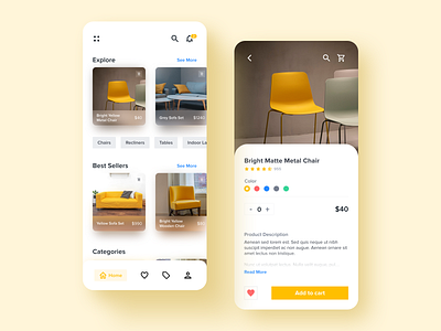 Furniture Mobile App Exploration adobe xd chair design design system ecommerce elegance exploration flat furniture furniture app madewithelegance mobile mobile app mobile app design ui uixdesign ux visual design