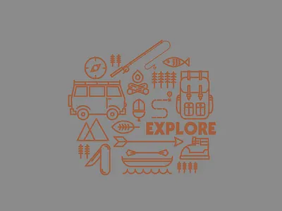 Explore badge brand camping design draw drawing explore fishing graphic design hiking icon identity illustrate illustration kayak logo outdoor van life walking wild camping