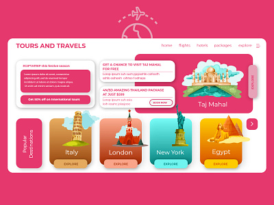 Tours and Travels Landing Page adobexd design landing page design landing page ui landingpage pink tourism tours travel ui uidesign ux ux design uxdesign uxui webdesign