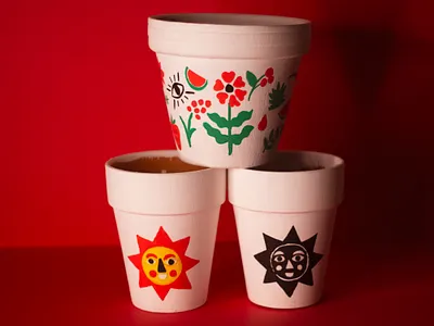 Sunny Days Planters ceramics hand drawn illustration planter