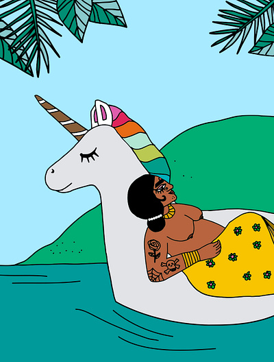 Floating float indian south asian summer unicorn woman