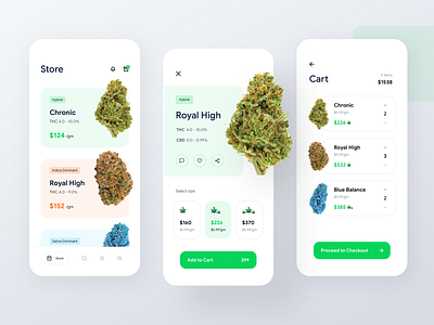 Cannabis Store mobile app app design buy cannabis buy weed cannabis cannabis app cannabis design cannabis store cart ios app iphone x marijuana marijuana app marijuana store ui design weed weed app weed cart weed store