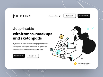 uiprint - Web Landing Page card clean hero homepage illustration landingpage ui ui design web web design white wireframe