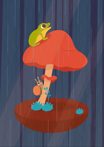 Rainy day animal cute design forest frog illustration illustrator illustrator art mushroom snail vector