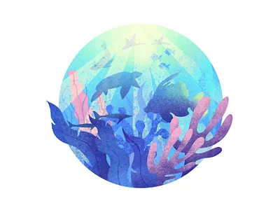 Ocean in Procreate blue deep fish illustration light ocean procreate sea seal seaweed texture water