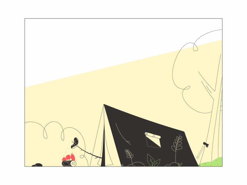 BEAR & SAUSAGE adobe after effects adobe aftereffects adobe illustration adobe illustrator after affects after effects animation animation bear camping design dribbble fire fireplace grass illustration sausage tent