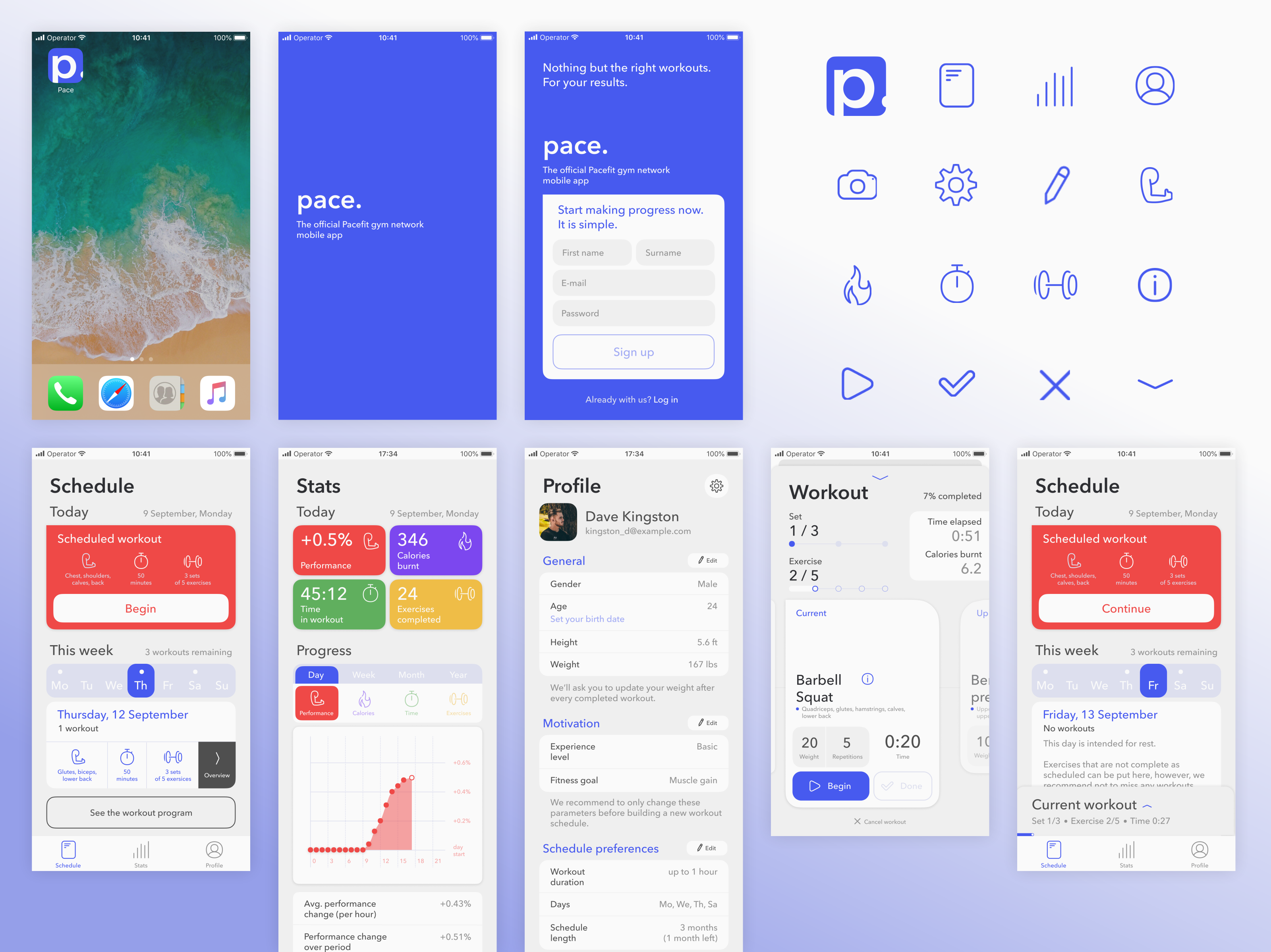 Example of Pace. — Minimalist Workout App (UI Design concept)