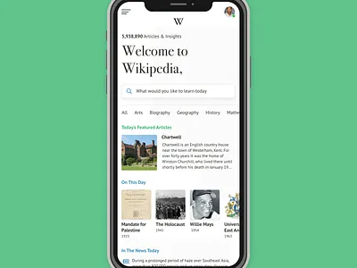 Wikipedia homepage redesign app iphone xr light mobile practice redesign ui wikipedia