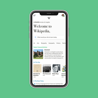 Wikipedia homepage redesign app iphone xr light mobile practice redesign ui wikipedia