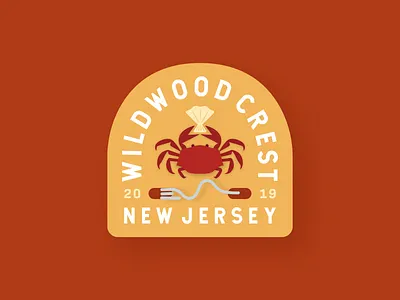 Wildwood Beach Tag adobe illustrator badge design beach beach tag branding crab illustration jersey cape jersey shore mockup new jersey orange red shell typography yellow