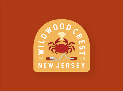 Wildwood Beach Tag adobe illustrator badge design beach beach tag branding crab illustration jersey cape jersey shore mockup new jersey orange red shell typography yellow