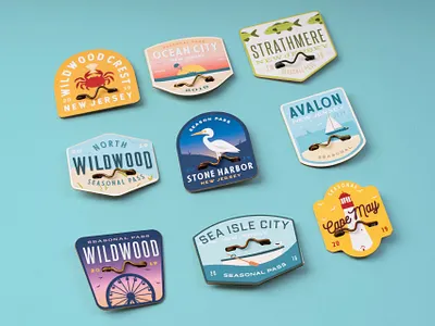 The 'Jersey Cape' Beach Tag Collection adobe illustrator badge design beach beach tag blue branding fabrication illustration jersey cape jersey shore laser cut lasercut lazer mockup new jersey photography physical product pins tags typography