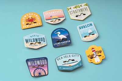 The 'Jersey Cape' Beach Tag Collection adobe illustrator badge design beach beach tag blue branding fabrication illustration jersey cape jersey shore laser cut lasercut lazer mockup new jersey photography physical product pins tags typography