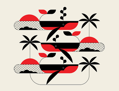 Whale Away abstract art black branding geometric identity illustration palm trees red santa monica trufcreative vector whales