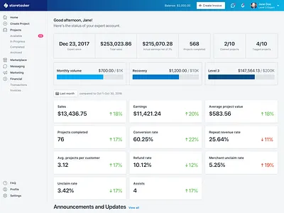 Storetasker Dashboard analytics dashboard e commerce metric shopify storetasker web app web app design web application web apps