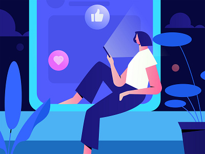woman in the living room app branding color design flat illustration mobile ui vector web