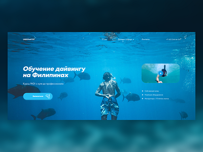 Concept page "Diving training in the Philippines" concept design minimalism page shot ui ux webdesign