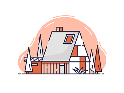 Architecure Shot 3 2d architecture building flat flat design geometric house icon illustration line icon mansion minimal modern modern architecture modern house motion graphics orange ui ux vector