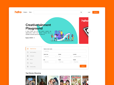 HAHO Creativetainment Homepage cinema concept creative dekstop entertainment field film films haho homepage landingpage table talent ui uidesign uiux ux web webdesign website