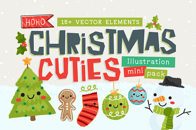 Christmas Cuties Illustration Mini-Pack character character design christmas cute design holiday illustration kawaii kids lettering type typography