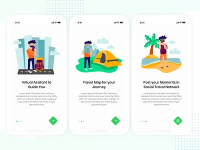 On Boarding - Travel App animation app design concept daily ui design green illustration onboarding product design travel travel app ui ui design ux ux design