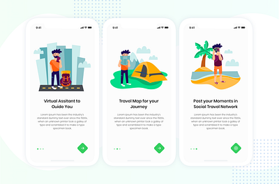 On Boarding - Travel App animation app design concept daily ui design green illustration onboarding product design travel travel app ui ui design ux ux design