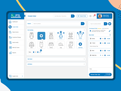 Order Screen - Laundry Management System adobe xd clean ui create order dashboard design design easy to use enterprise app laundry app review order ui ux user experience visual design web app design