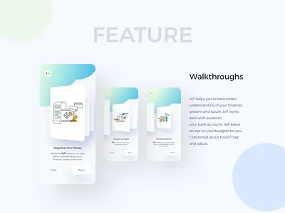 Walkthroughs - AiF (Artificial Intelligence Finance) app bank bill clean finance incentives kit modern money payment template transaction transfer ui wallet