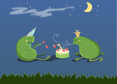 Happy birthday 2d birthday birthday party character flat frog illustrations natimade night sticker vector