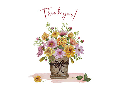 Invitation card with yellow flowers bouquet bouquet design watercolor floral
