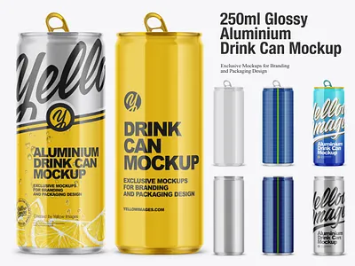 250ml Glossy Aluminium Drink Can Mockup 16oz 250ml 330ml 350ml 3d design download download mockup download psd drink can mockup