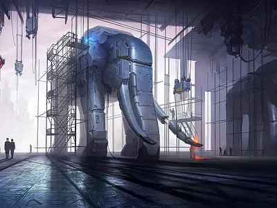 Harvester 2d aleksey litvishkov art digital art elephant harvester illustration sci fi xsolla