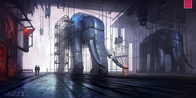 Harvester 2d aleksey litvishkov art digital art elephant harvester illustration sci fi xsolla