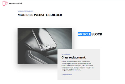 Mobirise Website Builder — Article Block WorkshopAMP Template bootstrap design responsive software webdesign webdevelopment website website builder website creator website maker