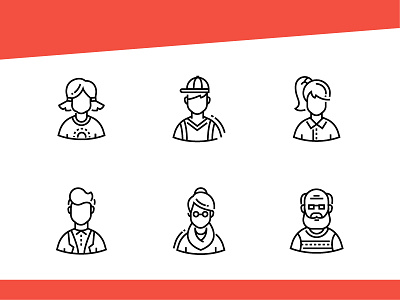 Line icons set with people age collection icons line outline people profession social vector