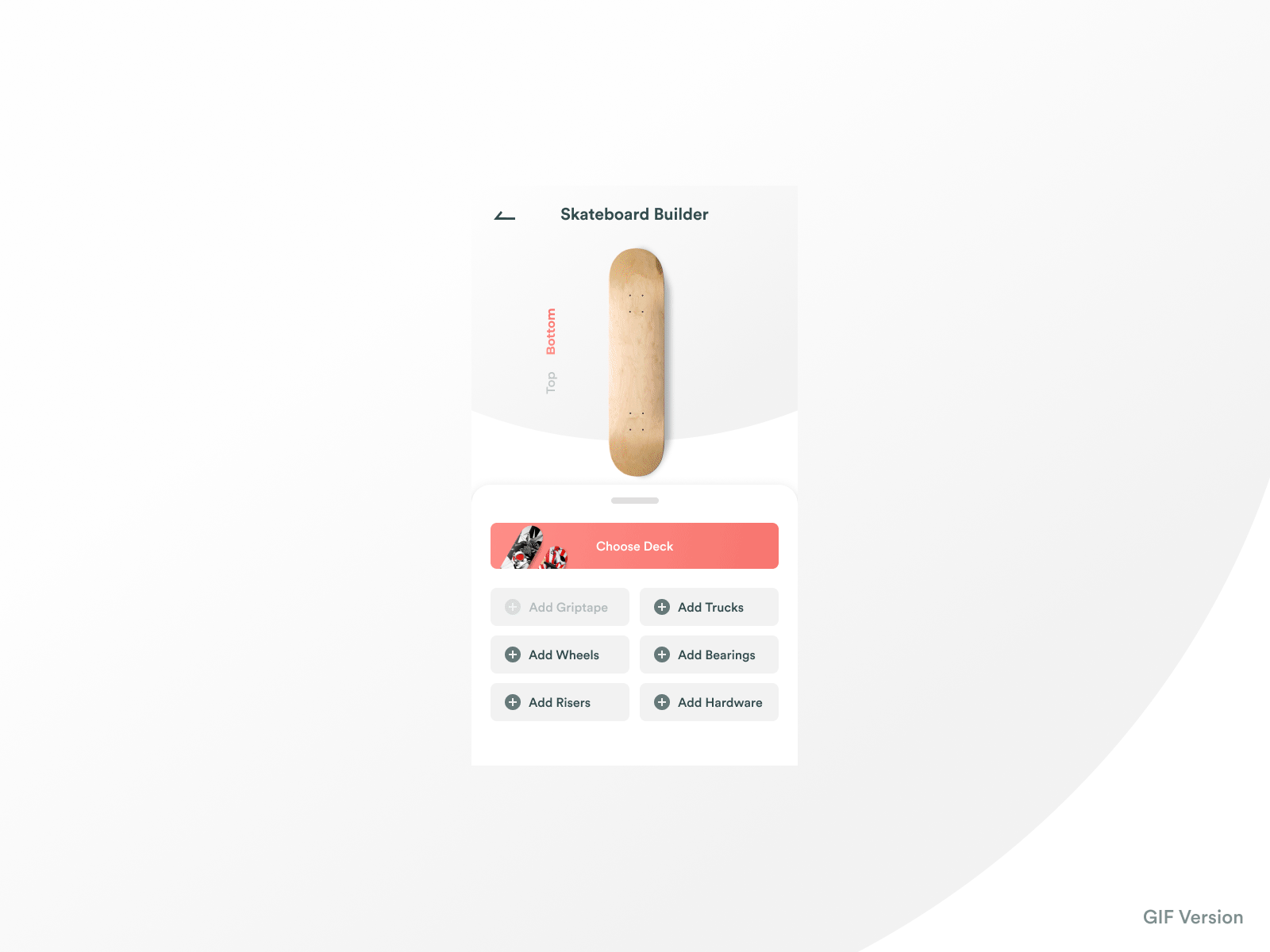 Skateboard Builder (GIF) debut debut shot skateboard ui uiux user interaction user interface ux