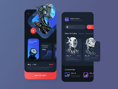 Robot store concept app app design application branding clean concept cyberpunk dark design ios minimal minimalism mobile robot technology typography ui ux vector