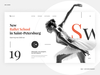 Ballet school clear concept desktop layout minimal promo typography ui ux website