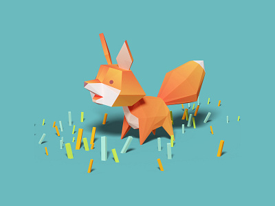 Fox 3d character children cute fox game illustration lowpoly orange