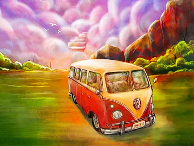 Stairway to Clouds abstract art creative design drawing illustration illustration art painting procreate sun sunset van