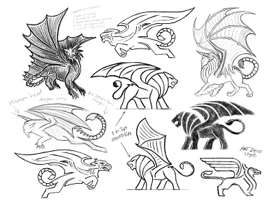 Griffin + manticore sketches animal branding brandmark icon designer identity designer illustration logo logo design logo designer symbol designer