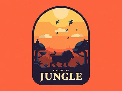 King Of The Jungle badge birds branding design illustration jungle lion lion king lion logo logo mascot logo sun