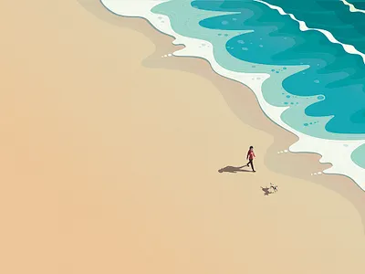 Beach beach digital editorial folioart illustration peter greenwood sea vector walk