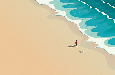 Beach beach digital editorial folioart illustration peter greenwood sea vector walk